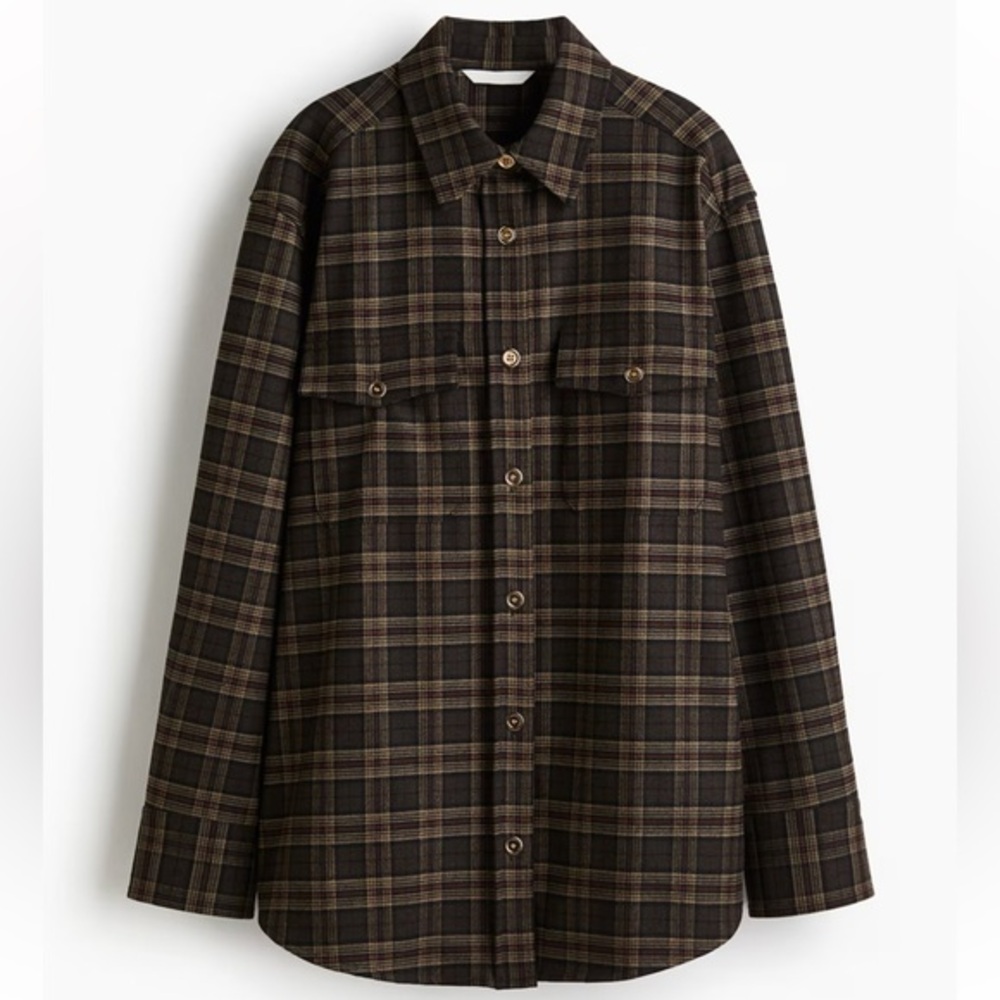 H&M Dark Brown Checkered Button-Down Shirt